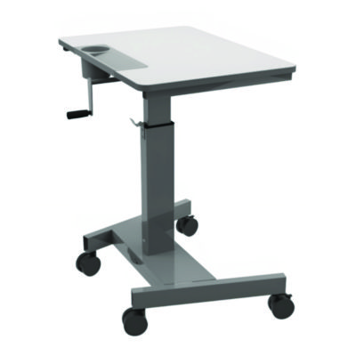 Luxor Sit Stand Student Desk with Crank Handle, 27.5 x 19.5 x 26.25 to 42, White/Gray (LXOSTUDENTC)