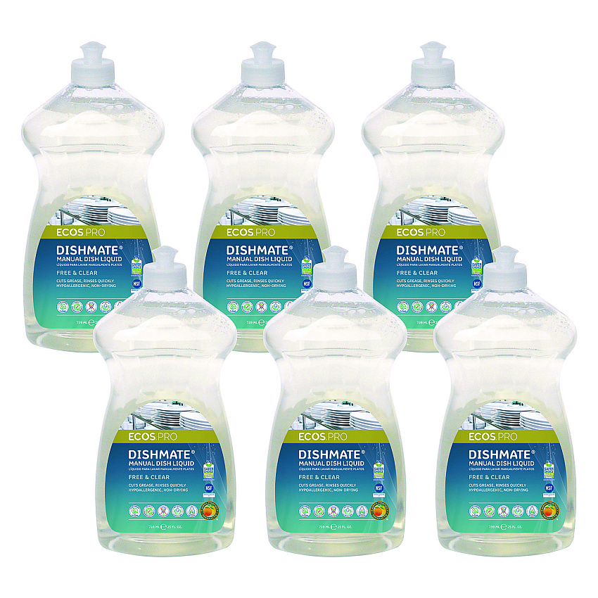 ECOS PRO Dishmate Manual Dish Liquid, Free and Clear, 25 oz Squeeze Bottle, 6/Carton (EOPPL97216CT)