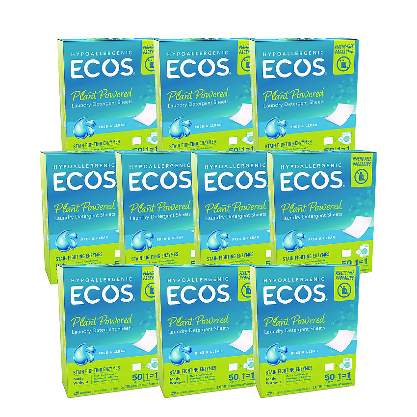 ECOS PRO Liquidless Laundry Detergent Sheets, Free and Clear, 50 Sheets/Pack, 10 Packs/Carton (EOP953710CT)
