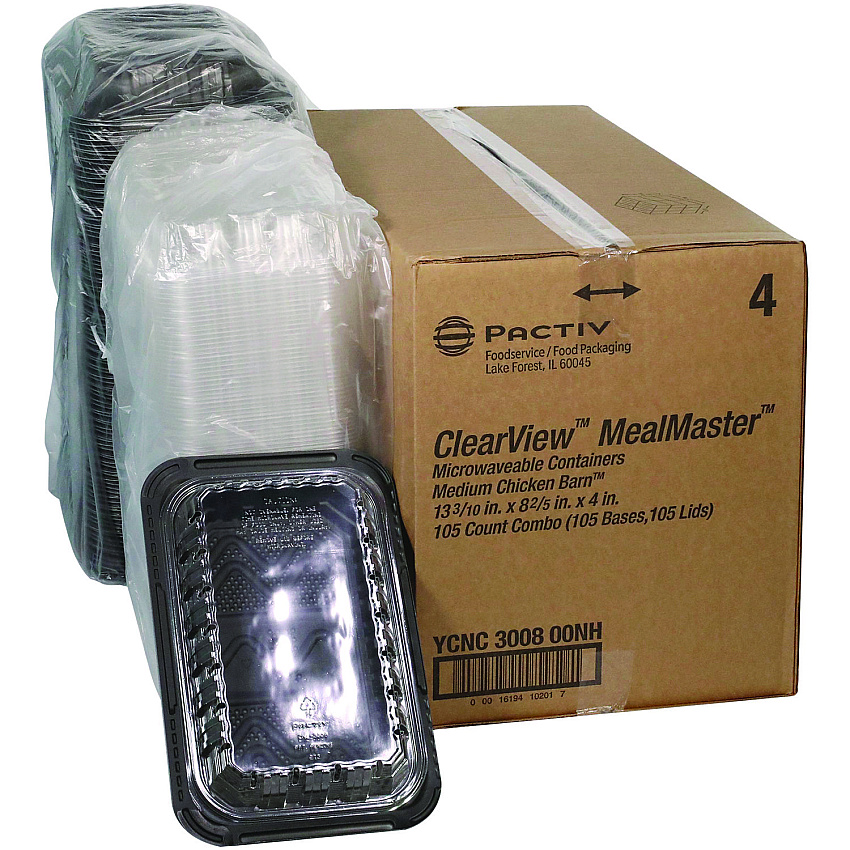Pactiv Evergreen ClearView MealMaster Chicken Barn, 13.3 x 8.4 x 4, Black/Clear, 105/Carton (PCTYCNC300800NH)