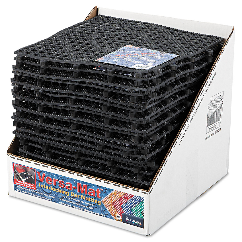 San Jamar Versa-Mat Bar-Shelf Liner, Plastic, 12w x 12d x 0.25h, Black, 24/Carton (SJMVM5280BK)