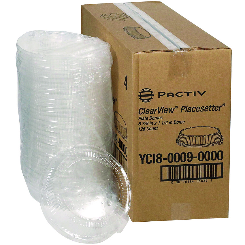 Pactiv Evergreen ClearView Dome-Style Lid with Tabs, 8.75" Diameter x 0.8" h, Clear, 126/Carton (PCTYCI800090000)
