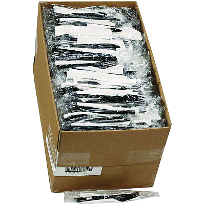 Pactiv Evergreen Gardenware Cutlery, Individually Wrapped, Fork, Knife, Napkin, Black, 500/Carton (PCTGKFKNECH)