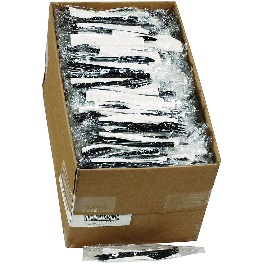 Pactiv Evergreen Gardenware Cutlery, Individually Wrapped, Fork, Knife, Napkin, Black, 500/Carton (PCTGKFKNECH)