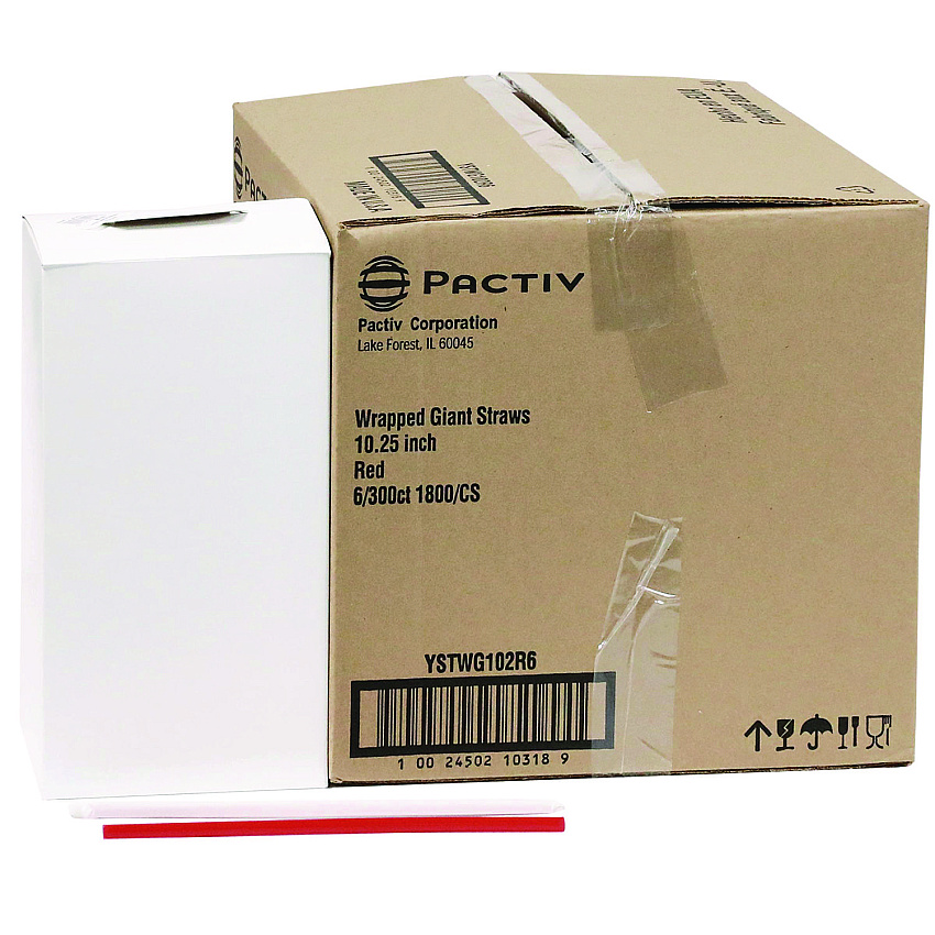 Pactiv Evergreen Giant Paper-Wrapped Straw, 10.25, Red, 1,800/Carton (PCTYSTWG102R6)