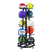 Champion Sports Deluxe Five-Row Mobile Medicine Ball Rack, Metal, 198 lb Capacity, 25" x 25" x 56", Black (MBR3)