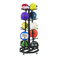 Champion Sports Deluxe Five-Row Mobile Medicine Ball Rack, Metal, 198 lb Capacity, 25" x 25" x 56", Black (MBR3)