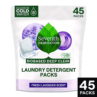 Seventh Generation Natural Laundry Detergent Packs, Powder, Lavender Scent, 45 Packets/Pack, 8/Carton (SEV62692700)