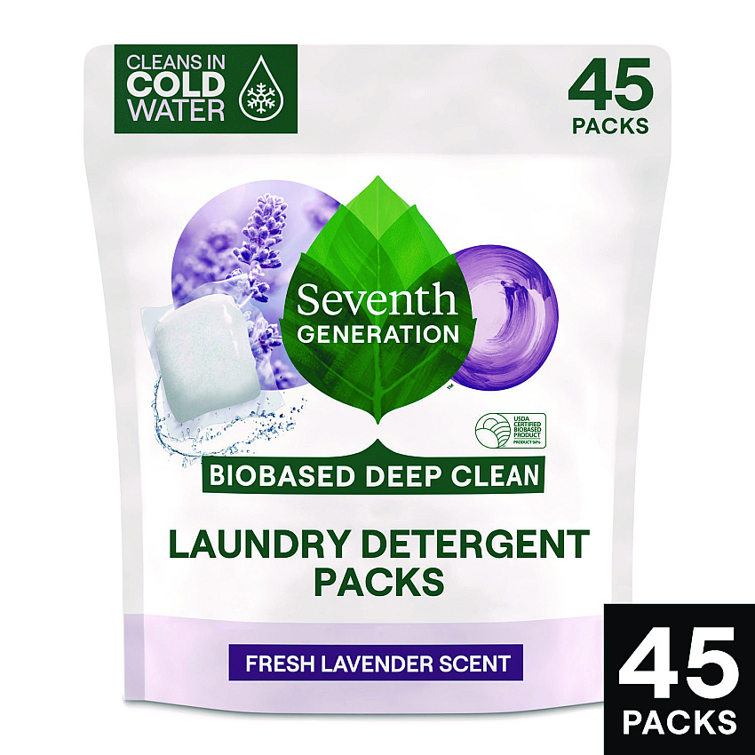 Seventh Generation Natural Laundry Detergent Packs, Powder, Lavender Scent, 45 Packets/Pack, 8/Carton (SEV62692700)