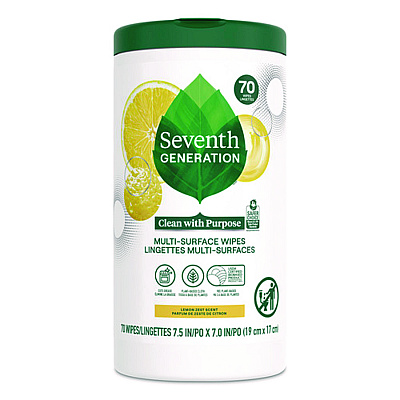 Seventh Generation Multi-Surface Wipes, 7 x 7, Lemon Zest, White, 70 Wipes/Canister, 6/Carton (SEV69657417)