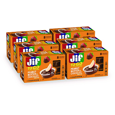 Jif To Go Chocolate Peanut Butter, Chocolate, 1.1 oz Cups, 8 Cups/Pack, 6 Packs/Carton (SMU35614)