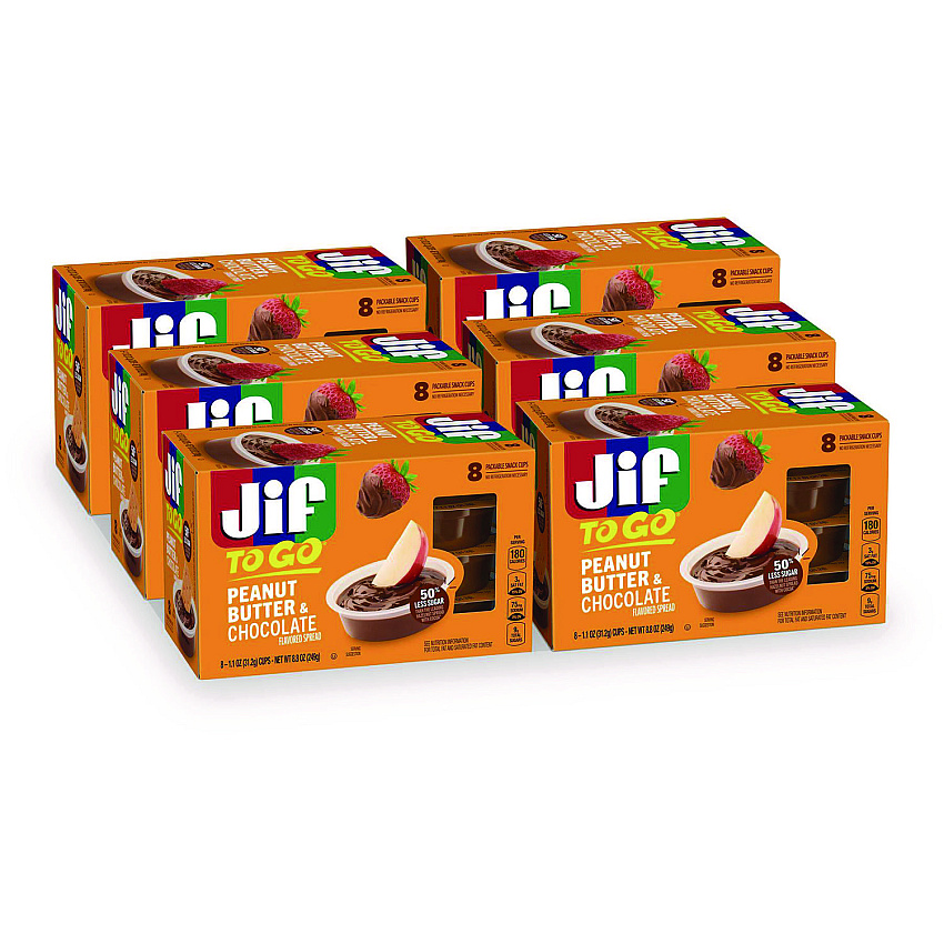Jif To Go Chocolate Peanut Butter, Chocolate, 1.1 oz Cups, 8 Cups/Pack, 6 Packs/Carton (SMU35614)