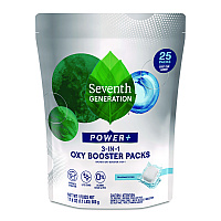 Seventh Generation Power+ 3-in-1 Oxy Booster Packs, Fragrance Free, 17.6 oz, 25 Tabs/Pack, 6 Packs/Carton (SEV68927608)