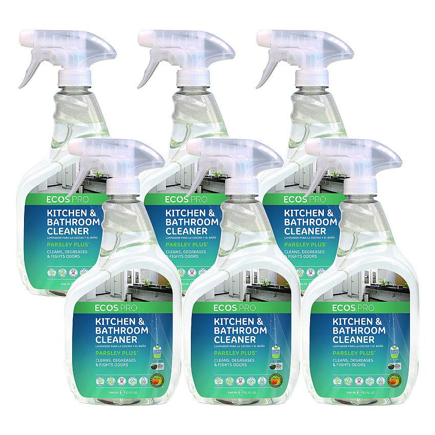 ECOS PRO Parsley Plus All-Purpose Kitchen and Bathroom Cleaner, Parsely Scent, 32 oz Spray Bottle, 6/Carton (EOPPL97466CT)
