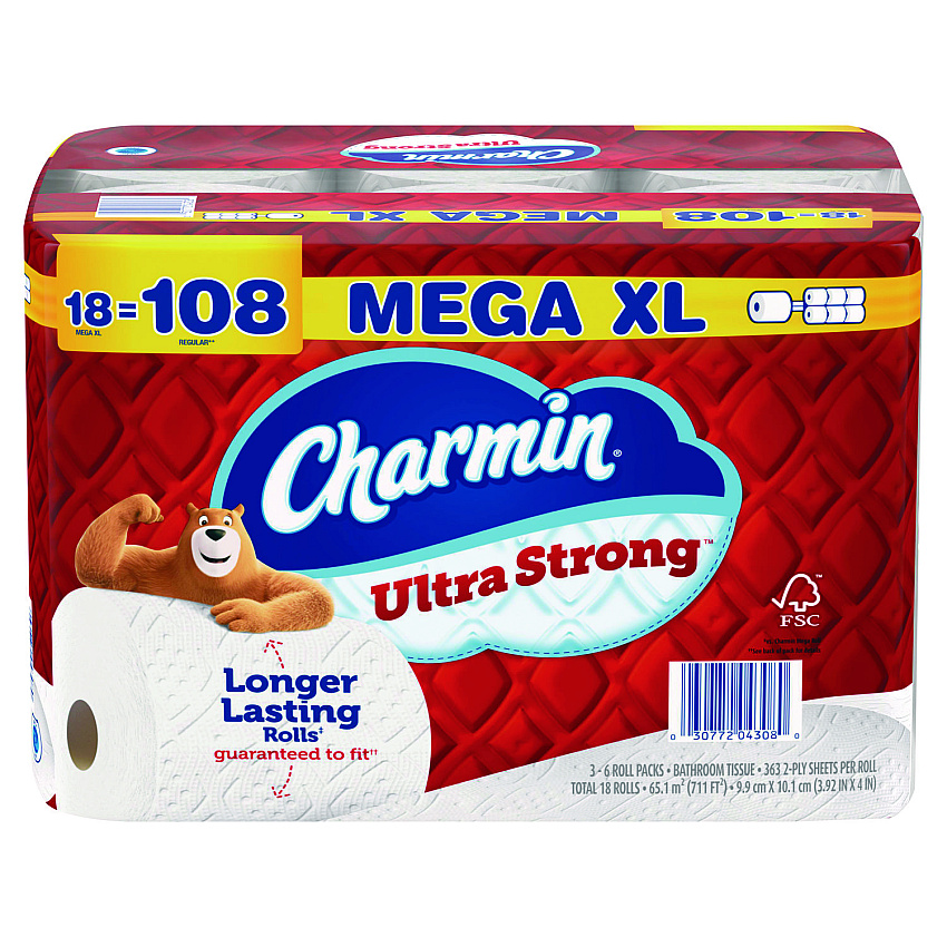 Charmin Ultra Strong Bathroom Tissue, Septic Safe, 2-Ply, White, 363 Sheets/Roll, 18 Rolls/Pack (PGC04308)