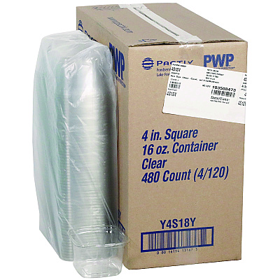 Pactiv Evergreen PET Square Container, 16 oz, 4 x 4 x 3, Clear, Plastic, 480/Carton (4S18Y)