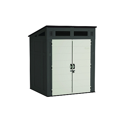 Suncast Modernist Storage Shed, 200 cu ft, 6 ft 2.5" x 5 ft 8.25" x 7 ft 5.75", Peppercorn/Black/Passive (BMS6582D)