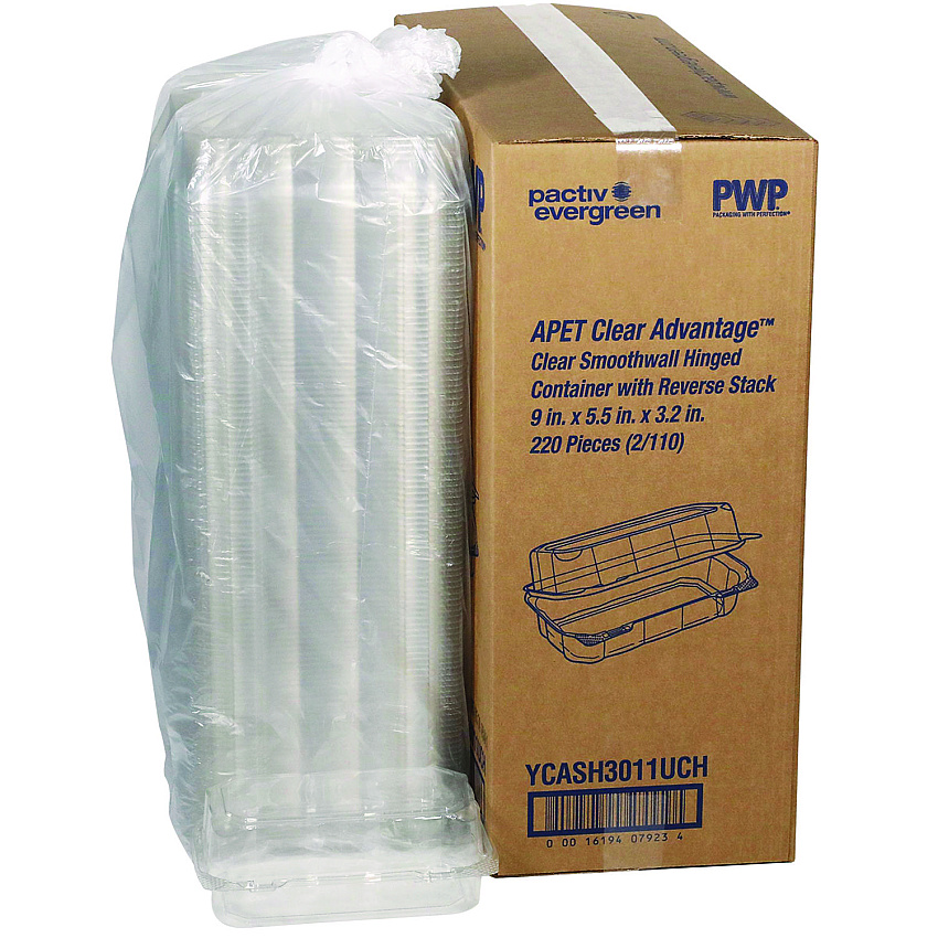 Pactiv Evergreen Hoagie Hinged Lid Container, 9 x 5.5 x 3.2, Clear, Plastic, 220/Carton (YCASH3011UCH)