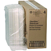 Pactiv Evergreen Hinged Lid Hot Dog Container, 6.5 x 2.25 x 2.75, Clear, Plastic, 250/Carton (YCI810450000)