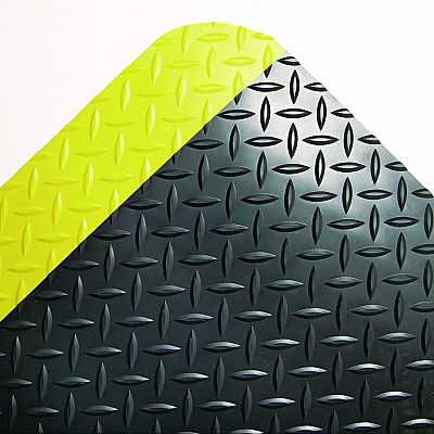 Crown Industrial Deck Plate Anti-Fatigue Mat, Rectangular, Black/Yellow Raised Diamond Surface, 24" x 36" (CD0023YB)