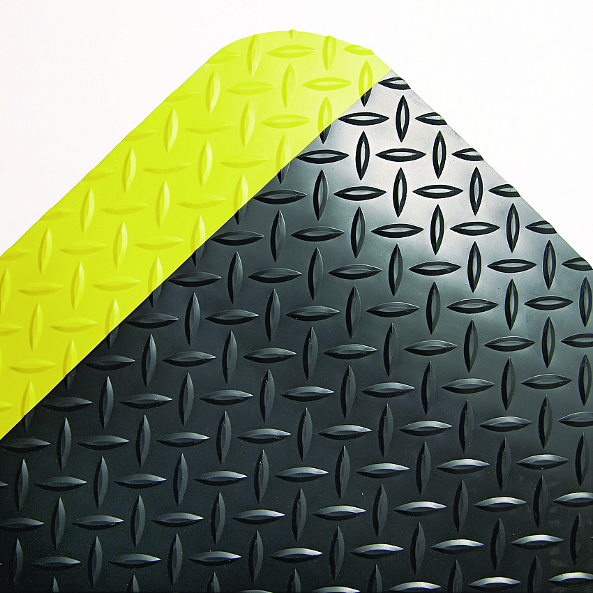 Crown Industrial Deck Plate Anti-Fatigue Mat, Rectangular, Black/Yellow Raised Diamond Surface, 24" x 36" (CD0023YB)