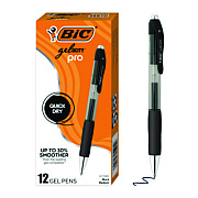 BIC Gelocity Pro Gel Pens, Retractable, Medium 0.7 mm, Black Ink, Black/Clear Barrel, 12/Pack (BICRPGL11BLK)