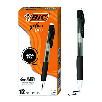 BIC Gelocity Pro Gel Pens, Retractable, Medium 0.7 mm, Black Ink, Black/Clear Barrel, 12/Pack (BICRPGL11BLK)