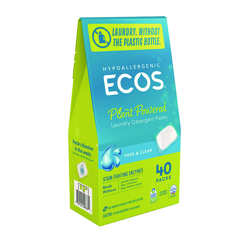 ECOS PRO Laundry Detergent Packs, Free and Clear, 40/Pack (EOP963706EA)