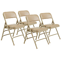 NPS 1300 Series Premium Vinyl Upholstered Triple Brace Double Hinge Folding Chair, Supports 500 lb, Beige Seat/Back/Base, 4/CT (1301)