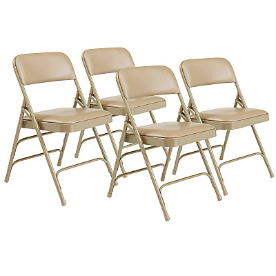 NPS 1300 Series Premium Vinyl Upholstered Triple Brace Double Hinge Folding Chair, Supports 500 lb, Beige Seat/Back/Base, 4/CT (1301)