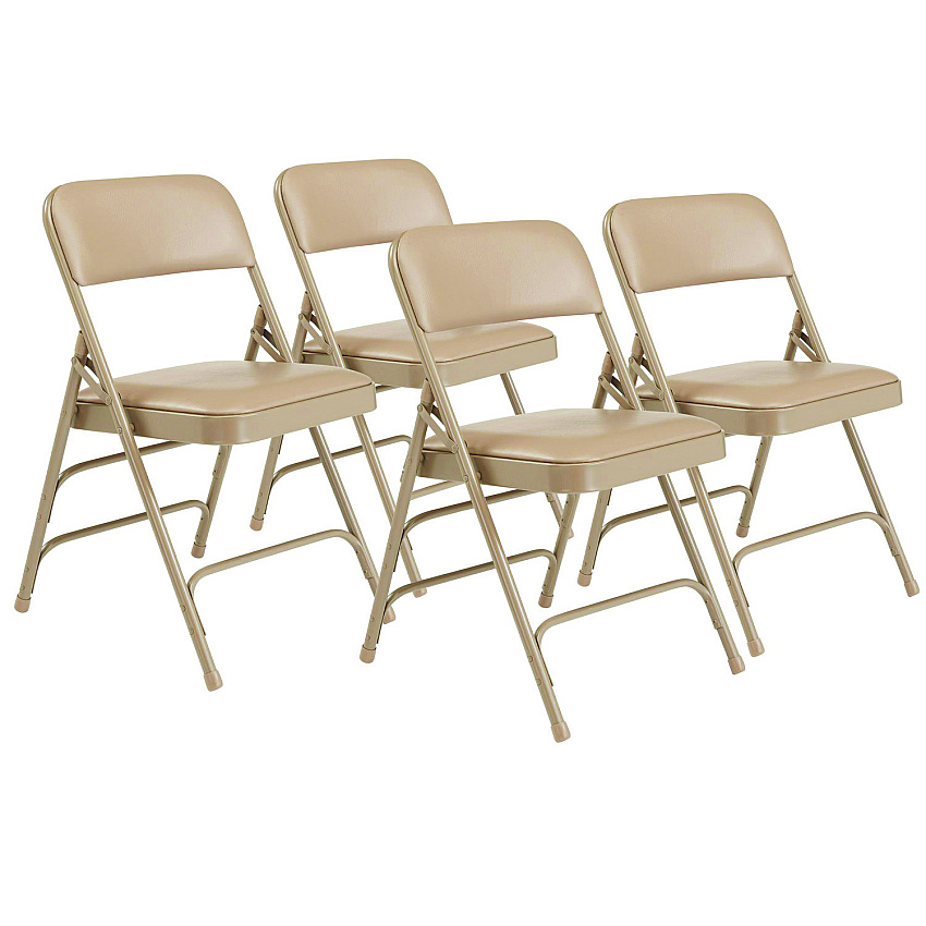 NPS 1300 Series Premium Vinyl Upholstered Triple Brace Double Hinge Folding Chair, Supports 500 lb, Beige Seat/Back/Base, 4/CT (1301)