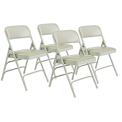 NPS 1300 Series Premium Vinyl Upholstered Triple Brace Double Hinge Folding Chair, Supports 500 lb, Gray Seat/Back/Base, 4/Carton (1302)