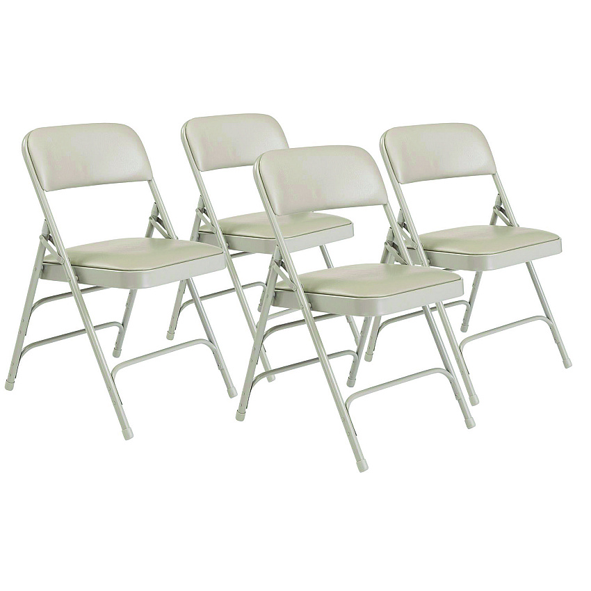 NPS 1300 Series Premium Vinyl Upholstered Triple Brace Double Hinge Folding Chair, Supports 500 lb, Gray Seat/Back/Base, 4/Carton (1302)