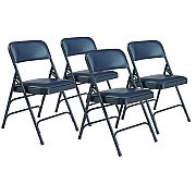 NPS 1300 Series Premium Vinyl Upholstered Triple Brace Double Hinge Folding Chair, Supports 500 lb, Blue Seat/Back/Base, 4/Carton (1304)