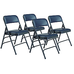 NPS 1300 Series Premium Vinyl Upholstered Triple Brace Double Hinge Folding Chair, Supports 500 lb, Blue Seat/Back/Base, 4/Carton (1304)