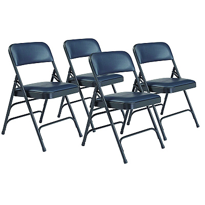 NPS 1300 Series Premium Vinyl Upholstered Triple Brace Double Hinge Folding Chair, Supports 500 lb, Blue Seat/Back/Base, 4/Carton (1304)
