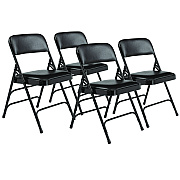 NPS 1300 Series Premium Vinyl Upholstered Triple Brace Double Hinge Folding Chair, Supports 500 lb, Black Seat/Back/Base, 4/CT (1310)