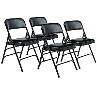 NPS 1300 Series Premium Vinyl Upholstered Triple Brace Double Hinge Folding Chair, Supports 500 lb, Black Seat/Back/Base, 4/CT (1310)