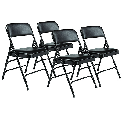NPS 1300 Series Premium Vinyl Upholstered Triple Brace Double Hinge Folding Chair, Supports 500 lb, Black Seat/Back/Base, 4/CT (1310)