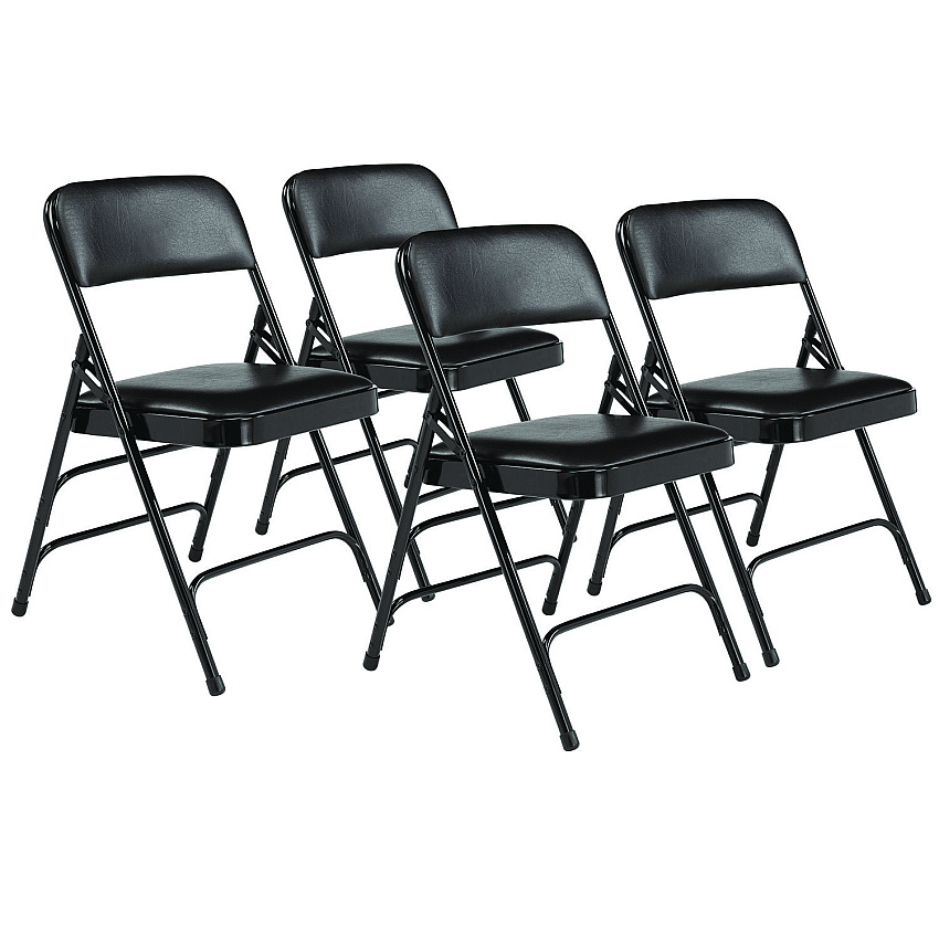 NPS 1300 Series Premium Vinyl Upholstered Triple Brace Double Hinge Folding Chair, Supports 500 lb, Black Seat/Back/Base, 4/CT (1310)