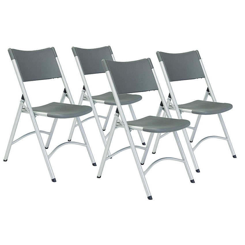 NPS 600 Series Heavy Duty Plastic Folding Chair, Supports Up to 500 lb, 18" Seat Height, Gray Seat/Back, Silver Base, 4/Carton (620)