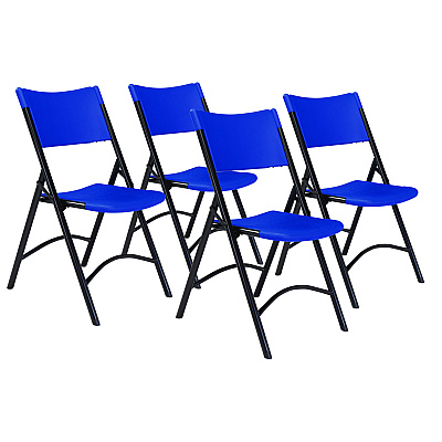 NPS 600 Series Heavy Duty Plastic Folding Chair, Supports Up to 500 lb, 18" Seat Height, Blue Seat/Back, Black Base, 4/Carton (604)