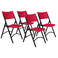 NPS 600 Series Heavy Duty Plastic Folding Chair, Supports Up to 500 lb, 18" Seat Height, Red Seat/Back, Black Base, 4/Carton (640)