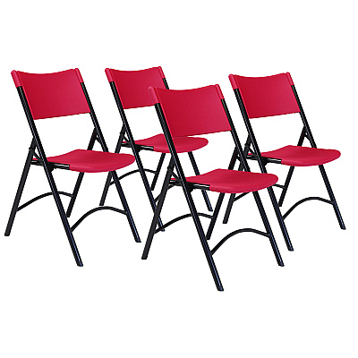 NPS 600 Series Heavy Duty Plastic Folding Chair, Supports Up to 500 lb, 18" Seat Height, Red Seat/Back, Black Base, 4/Carton (640)