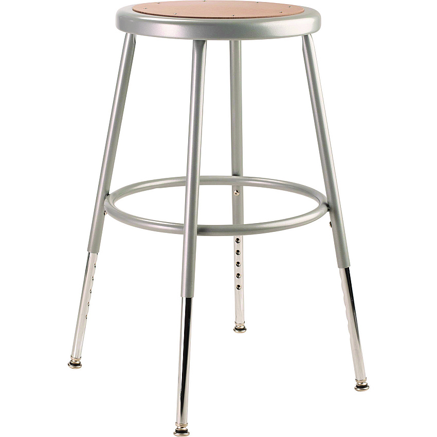NPS 6200 Series Height Adjustable Heavy Duty Steel Stool, Backless, Supports 500lb, 19" to 27" Seat Height, Brown Seat, Gray Base (NPS6218H)