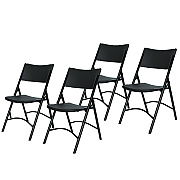 NPS 600 Series Heavy Duty Plastic Folding Chair, Supports Up to 500 lb, 18" Seat Height, Black Seat/Back/Base, 4/Carton (610)