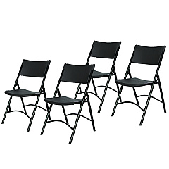 NPS 600 Series Heavy Duty Plastic Folding Chair, Supports Up to 500 lb, 18" Seat Height, Black Seat/Back/Base, 4/Carton (610)