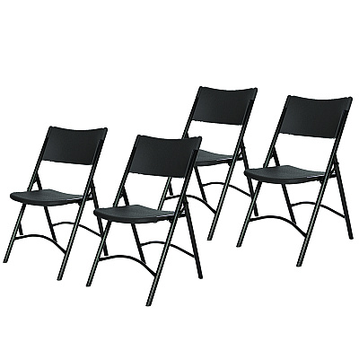 NPS 600 Series Heavy Duty Plastic Folding Chair, Supports Up to 500 lb, 18" Seat Height, Black Seat/Back/Base, 4/Carton (610)