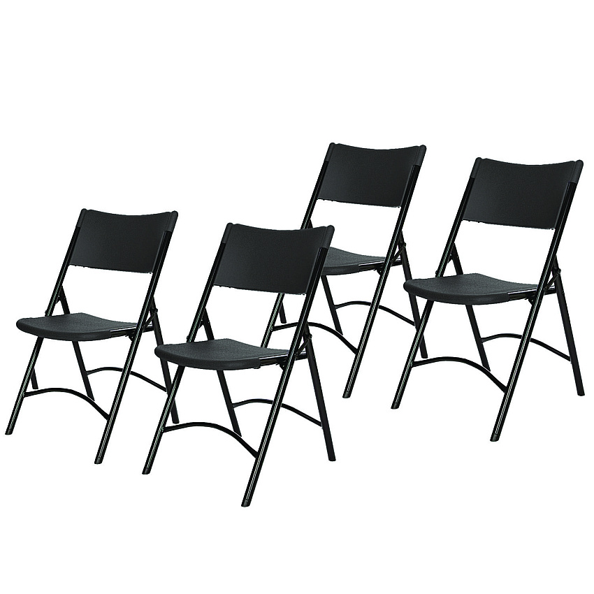 NPS 600 Series Heavy Duty Plastic Folding Chair, Supports Up to 500 lb, 18" Seat Height, Black Seat/Back/Base, 4/Carton (610)