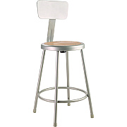 NPS 6200 Series Heavy Duty Steel Stool With Backrest, Supports Up to 500 lb, 24" Seat Height, Brown Seat, Gray Back/Base (NPS6224B)